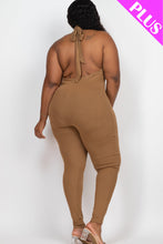 Load image into Gallery viewer, Plus Size Halter V Neck Ribbed Bodycon Jumpsuit (CAPELLA)