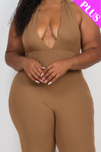 Load image into Gallery viewer, Plus Size Halter V Neck Ribbed Bodycon Jumpsuit (CAPELLA)