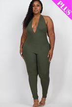 Load image into Gallery viewer, Plus Size Halter V Neck Ribbed Bodycon Jumpsuit (CAPELLA)