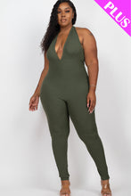 Load image into Gallery viewer, Plus Size Halter V Neck Ribbed Bodycon Jumpsuit (CAPELLA)