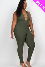 Load image into Gallery viewer, Plus Size Halter V Neck Ribbed Bodycon Jumpsuit (CAPELLA)