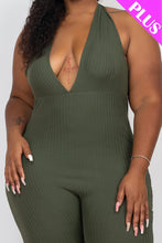 Load image into Gallery viewer, Plus Size Halter V Neck Ribbed Bodycon Jumpsuit (CAPELLA)