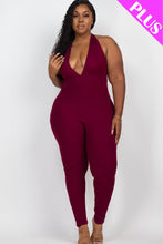 Load image into Gallery viewer, Plus Size Halter V Neck Ribbed Bodycon Jumpsuit (CAPELLA)