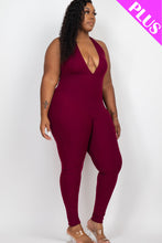 Load image into Gallery viewer, Plus Size Halter V Neck Ribbed Bodycon Jumpsuit (CAPELLA)