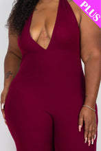 Load image into Gallery viewer, Plus Size Halter V Neck Ribbed Bodycon Jumpsuit (CAPELLA)