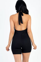 Load image into Gallery viewer, Casual Solid Halter V Neck Ribbed Bodycon Romper (capella)