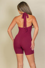 Load image into Gallery viewer, Casual Solid Halter V Neck Ribbed Bodycon Romper (capella)