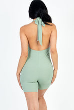 Load image into Gallery viewer, Casual Solid Halter V Neck Ribbed Bodycon Romper (capella)