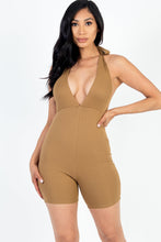 Load image into Gallery viewer, Casual Solid Halter V Neck Ribbed Bodycon Romper (capella)