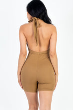 Load image into Gallery viewer, Casual Solid Halter V Neck Ribbed Bodycon Romper (capella)