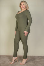 Load image into Gallery viewer, Plus Size Ribbed Scoop Neck Long Sleeve Jumpsuit (CAPELLA)