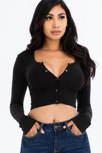 Load image into Gallery viewer, Ribbed Long Sleeve Snap Button Down Crop Top (CAPELLA)