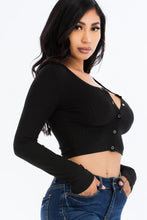 Load image into Gallery viewer, Ribbed Long Sleeve Snap Button Down Crop Top (CAPELLA)