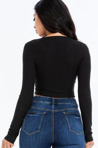 Ribbed Long Sleeve Snap Button Down Crop Top (CAPELLA)