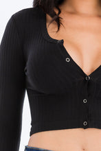 Load image into Gallery viewer, Ribbed Long Sleeve Snap Button Down Crop Top (CAPELLA)