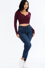 Load image into Gallery viewer, Ribbed Long Sleeve Snap Button Down Crop Top (CAPELLA)