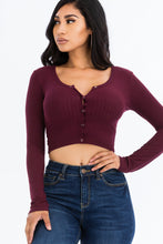 Load image into Gallery viewer, Ribbed Long Sleeve Snap Button Down Crop Top (CAPELLA)