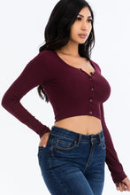 Load image into Gallery viewer, Ribbed Long Sleeve Snap Button Down Crop Top (CAPELLA)