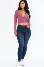 Load image into Gallery viewer, Ribbed Long Sleeve Snap Button Down Crop Top (CAPELLA)