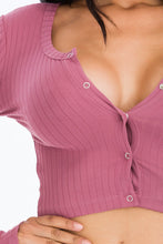 Load image into Gallery viewer, Ribbed Long Sleeve Snap Button Down Crop Top (CAPELLA)