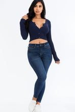 Load image into Gallery viewer, Ribbed Long Sleeve Snap Button Down Crop Top (CAPELLA)