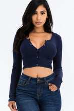 Load image into Gallery viewer, Ribbed Long Sleeve Snap Button Down Crop Top (CAPELLA)
