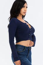 Load image into Gallery viewer, Ribbed Long Sleeve Snap Button Down Crop Top (CAPELLA)