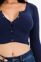 Load image into Gallery viewer, Ribbed Long Sleeve Snap Button Down Crop Top (CAPELLA)