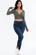 Load image into Gallery viewer, Ribbed Long Sleeve Snap Button Down Crop Top (CAPELLA)