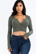 Load image into Gallery viewer, Ribbed Long Sleeve Snap Button Down Crop Top (CAPELLA)