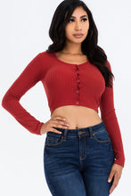 Load image into Gallery viewer, Ribbed Long Sleeve Snap Button Down Crop Top (CAPELLA)