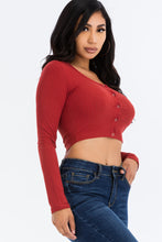 Load image into Gallery viewer, Ribbed Long Sleeve Snap Button Down Crop Top (CAPELLA)