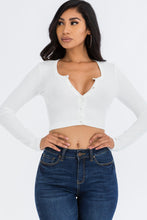Load image into Gallery viewer, Ribbed Long Sleeve Snap Button Down Crop Top (CAPELLA)