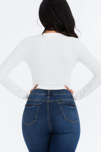 Ribbed Long Sleeve Snap Button Down Crop Top (CAPELLA)