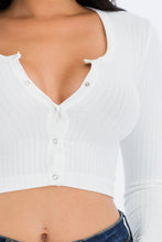 Load image into Gallery viewer, Ribbed Long Sleeve Snap Button Down Crop Top (CAPELLA)