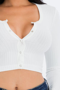 Ribbed Long Sleeve Snap Button Down Crop Top (CAPELLA)