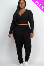 Load image into Gallery viewer, Plus Size Ribbed Wrap Front Long Sleeve Top (CAPELLA)