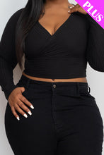 Load image into Gallery viewer, Plus Size Ribbed Wrap Front Long Sleeve Top (CAPELLA)