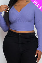 Load image into Gallery viewer, Plus Size Ribbed Wrap Front Long Sleeve Top (CAPELLA)