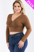 Load image into Gallery viewer, Plus Size Ribbed Wrap Front Long Sleeve Top (CAPELLA)