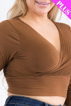 Load image into Gallery viewer, Plus Size Ribbed Wrap Front Long Sleeve Top (CAPELLA)