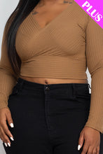 Load image into Gallery viewer, Plus Size Ribbed Wrap Front Long Sleeve Top (CAPELLA)