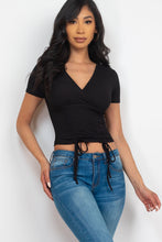 Load image into Gallery viewer, Ribbed Ruched Drawstring Surplice Top (CAPELLA)