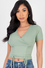 Load image into Gallery viewer, Ribbed Ruched Drawstring Surplice Top (CAPELLA)