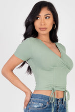 Load image into Gallery viewer, Ribbed Ruched Drawstring Surplice Top (CAPELLA)