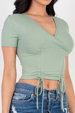 Load image into Gallery viewer, Ribbed Ruched Drawstring Surplice Top (CAPELLA)