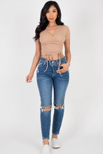 Load image into Gallery viewer, Ribbed Ruched Drawstring Surplice Top (CAPELLA)