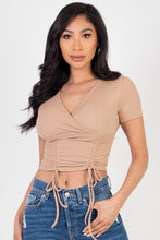 Load image into Gallery viewer, Ribbed Ruched Drawstring Surplice Top (CAPELLA)