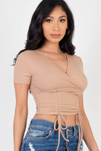 Load image into Gallery viewer, Ribbed Ruched Drawstring Surplice Top (CAPELLA)