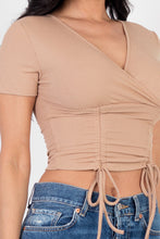 Load image into Gallery viewer, Ribbed Ruched Drawstring Surplice Top (CAPELLA)